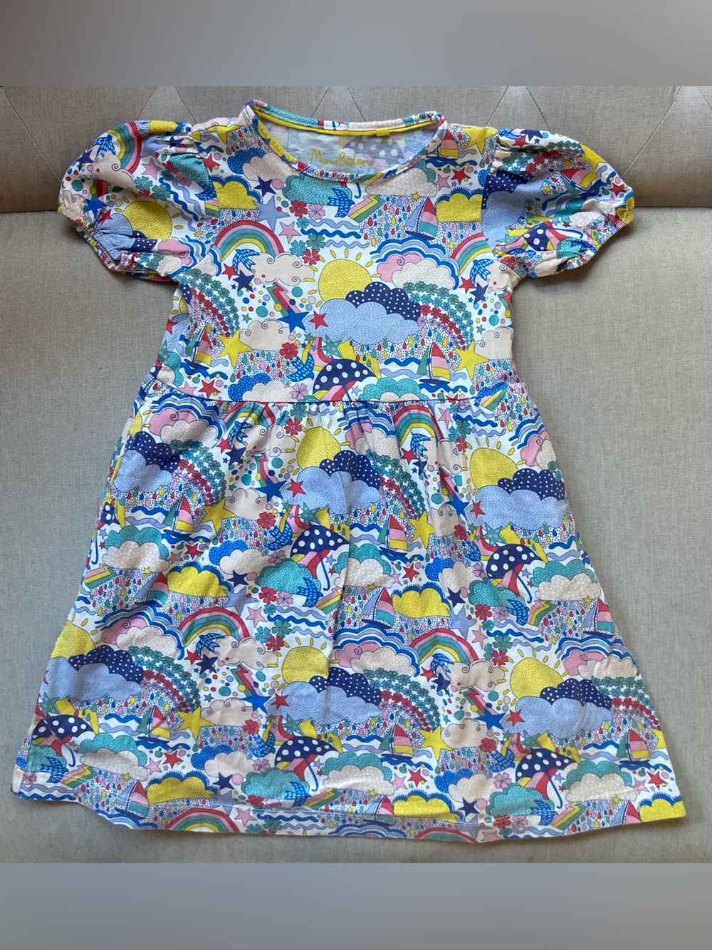 Mini Boden Rainbow Cloud Sun Jersey Dress, 7-8 years